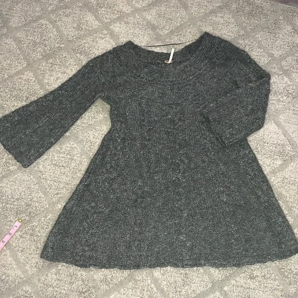 Free People | Dresses | Free People Scoop Neck Cable Knit Bell Sleeve 34 Sweater  Dress | Poshmark